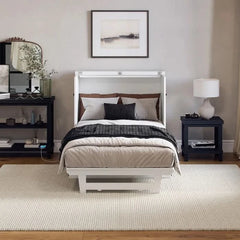 Solid Wood Murphy Bed Chest with 6" Mattress and Built-in Charger