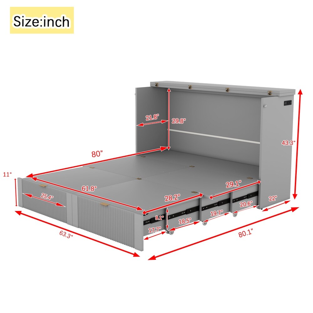 Winterex Queen Size Murphy Bed with Sockets & USB Ports