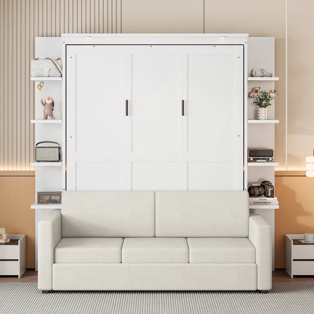 Shepron Queen Size Wooden Murphy Bed Wall Bed with Sofa
