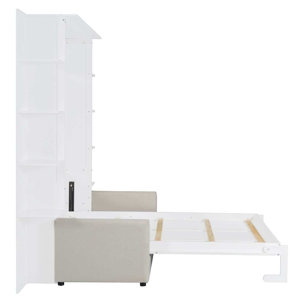 Shepron Queen Size Wooden Murphy Bed Wall Bed with Sofa