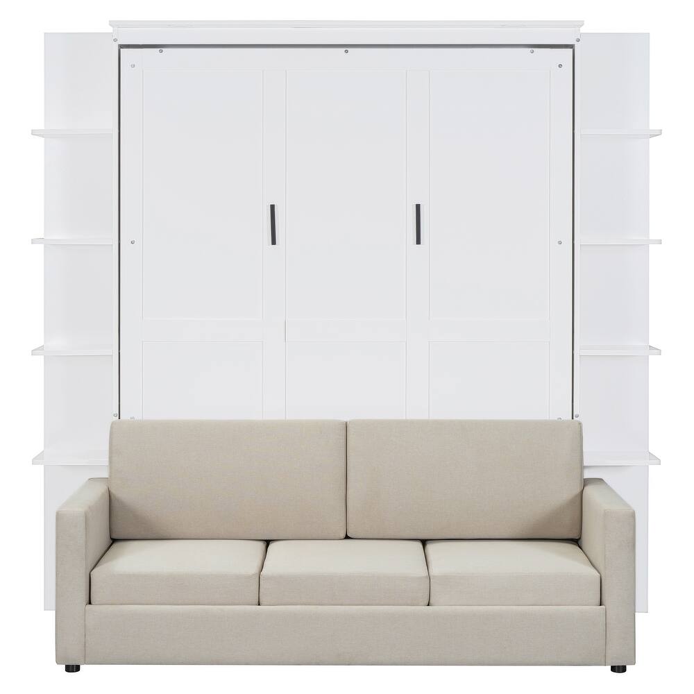 Shepron Queen Size Wooden Murphy Bed Wall Bed with Sofa