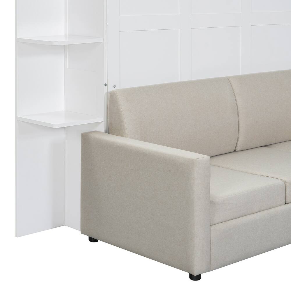 Shepron Queen Size Wooden Murphy Bed Wall Bed with Sofa