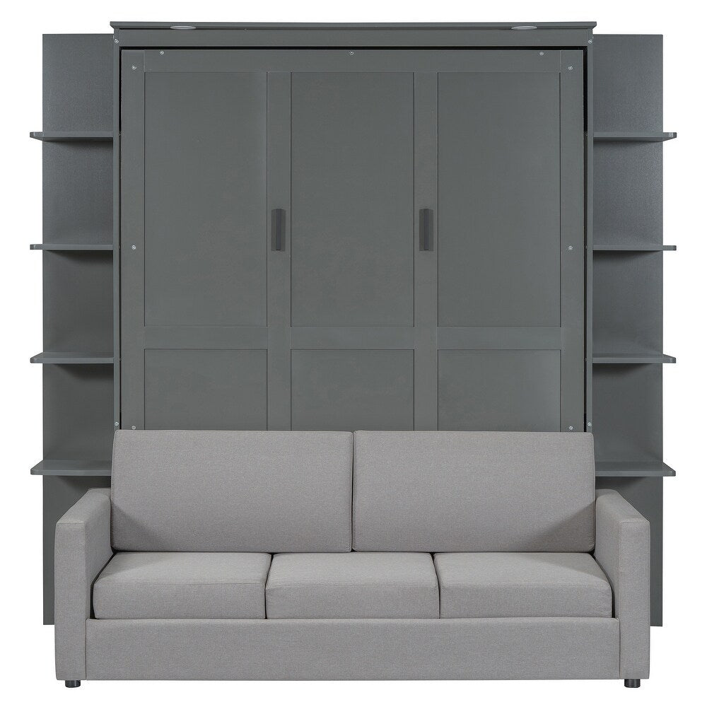 Shepron Queen Size Wooden Murphy Bed Wall Bed with Sofa