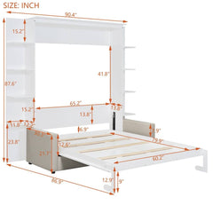 Shepron Queen Size Wooden Murphy Bed Wall Bed with Sofa