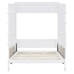 Linek Queen Size Murphy Bed Wall Bed with White Sofa - Wooden Bazar