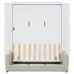 Linek Queen Size Murphy Bed Wall Bed with White Sofa - Wooden Bazar