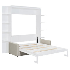 Linek Queen Size Murphy Bed Wall Bed with White Sofa - Wooden Bazar