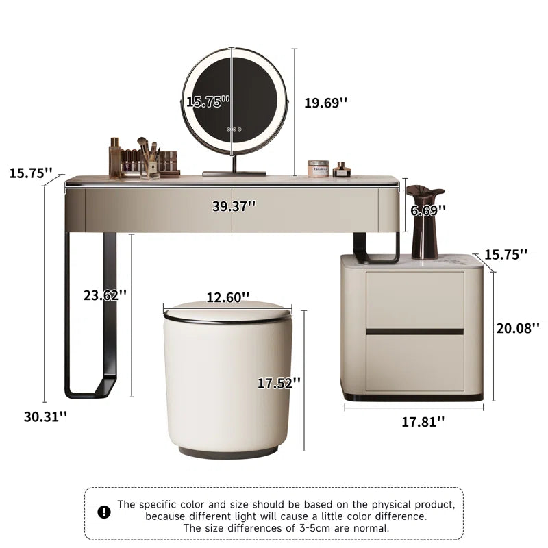 3-Piece Makeup Vanity with Mirror and Stool,Storage Dressing Table