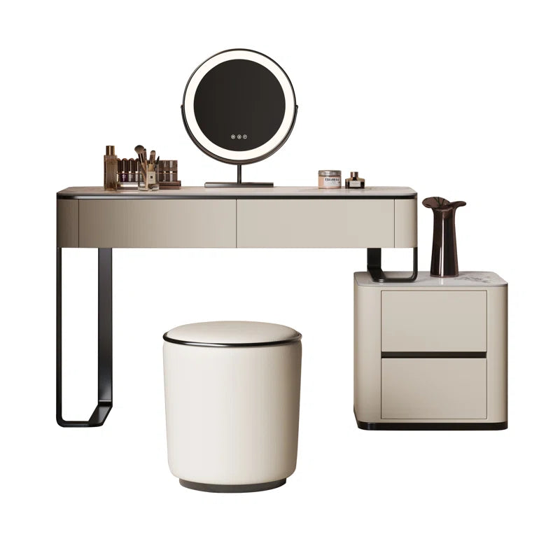 3-Piece Makeup Vanity with Mirror and Stool,Storage Dressing Table