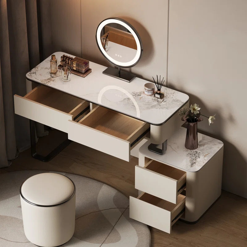 3-Piece Makeup Vanity with Mirror and Stool,Storage Dressing Table