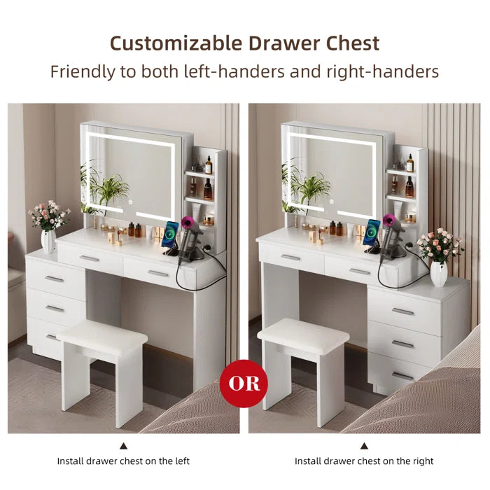 Randale Vanity Dressing Table Set with Stool and Mirror - Wooden Bazar