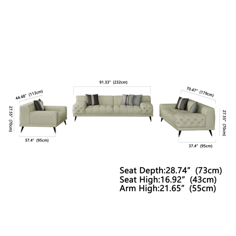 Rashandz 3 - Piece Leather Living Room Set luxury Sofa Set