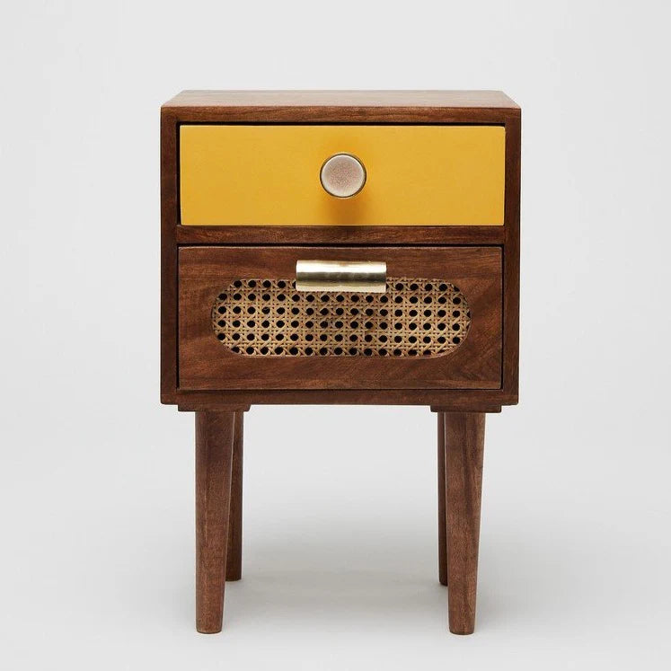 Sunberg Rattan Solid Wood Bedside Table - Wooden bazar