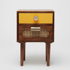 Sunberg Rattan Solid Wood Bedside Table - Wooden bazar