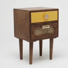 Sunberg Rattan Solid Wood Bedside Table - Wooden bazar