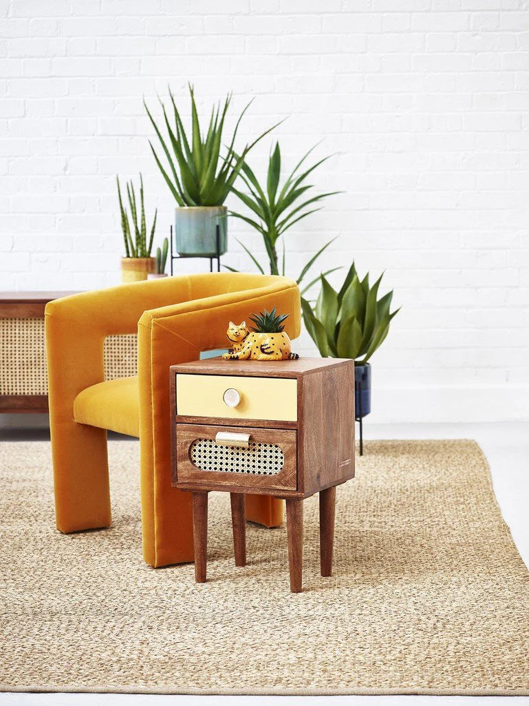 Sunberg Rattan Solid Wood Bedside Table - Wooden bazar