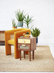 Sunberg Rattan Solid Wood Bedside Table - Wooden bazar