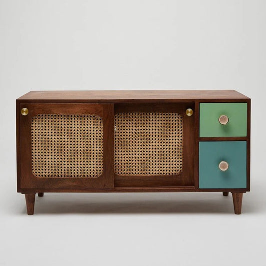 Kushaka Rattan Solid Wood TV Cabinet - Wooden bazar
