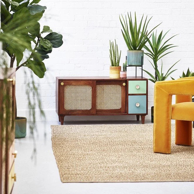 Kushaka Rattan Solid Wood TV Cabinet - Wooden bazar