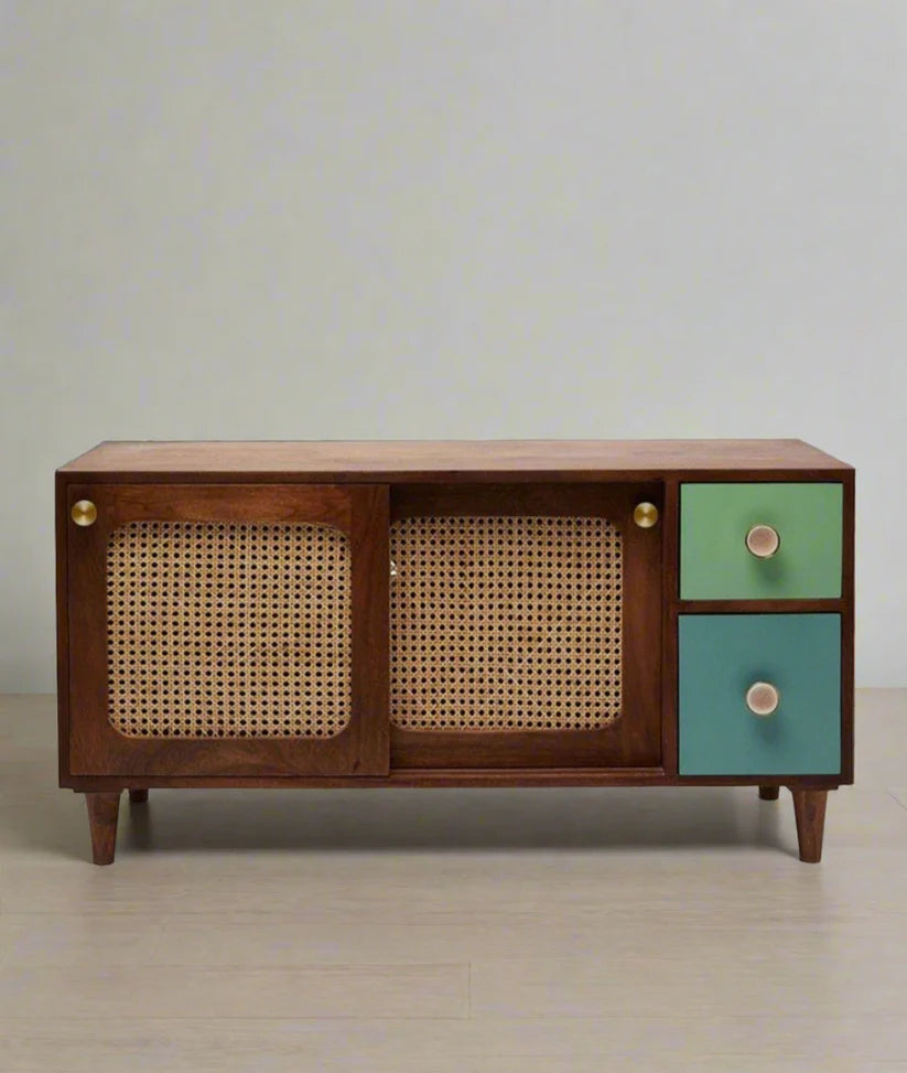 Kushaka Rattan Solid Wood TV Cabinet - Wooden bazar