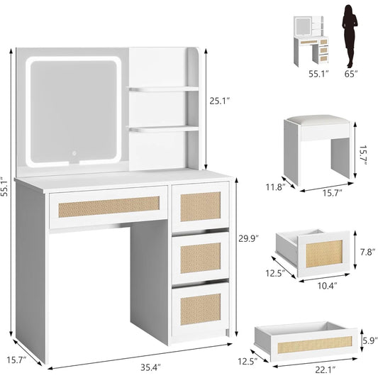 Makeup Vanity Desk With Charging Station, Vanity Desk With Mirror, 3 Lighting Modes LED Light