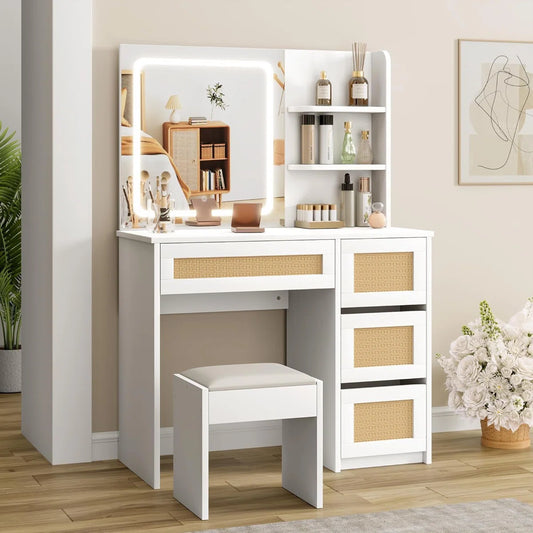 Makeup Vanity Desk With Charging Station, Vanity Desk With Mirror, 3 Lighting Modes LED Light