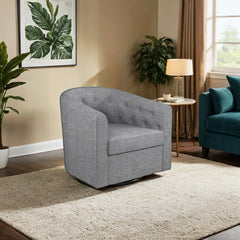 Modern Wide Soft Linen Upholstered Tufted Arm Accent Chair with Swivel