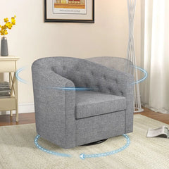Modern Wide Soft Linen Upholstered Tufted Arm Accent Chair with Swivel