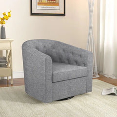 Modern Wide Soft Linen Upholstered Tufted Arm Accent Chair with Swivel