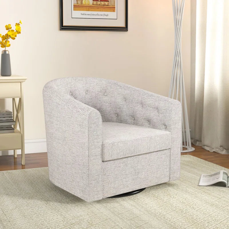 Modern Wide Soft Linen Upholstered Tufted Arm Accent Chair with Swivel