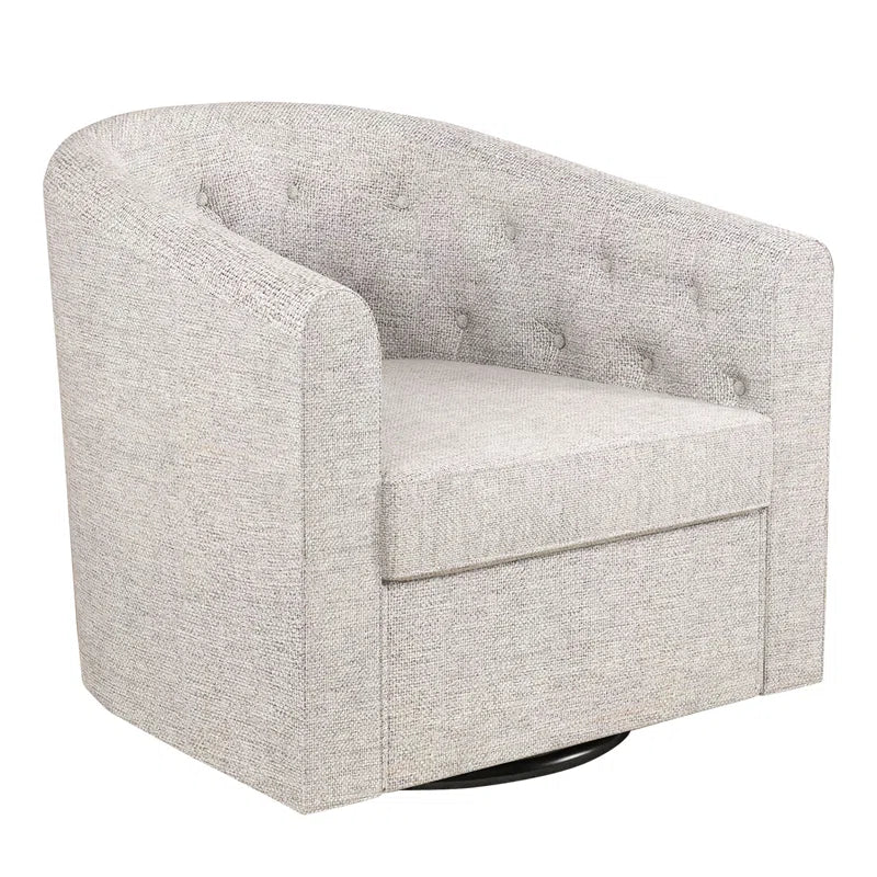 Modern Wide Soft Linen Upholstered Tufted Arm Accent Chair with Swivel