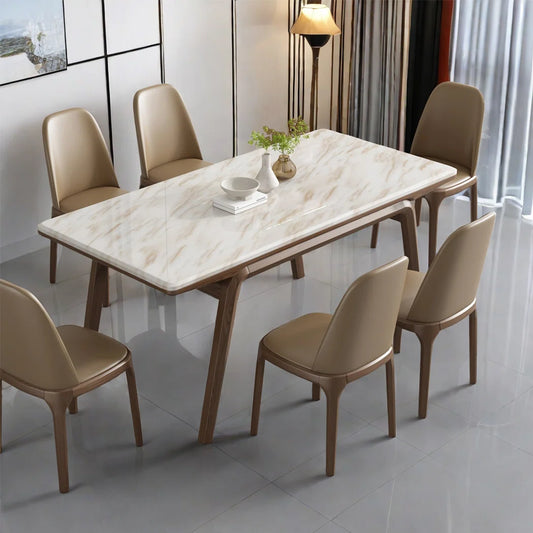 Rectangular Marble Solid Wood Dining Table Set exclusive design
