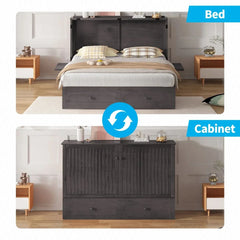 Studio Queen Murphy Bed Cabinet with Storage & Charging Ports