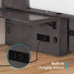 Studio Queen Murphy Bed Cabinet with Storage & Charging Ports