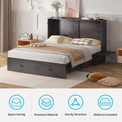 Studio Queen Murphy Bed Cabinet with Storage & Charging Ports
