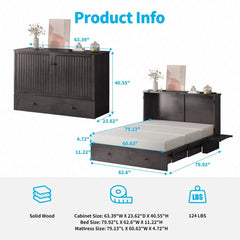 Studio Queen Murphy Bed Cabinet with Storage & Charging Ports