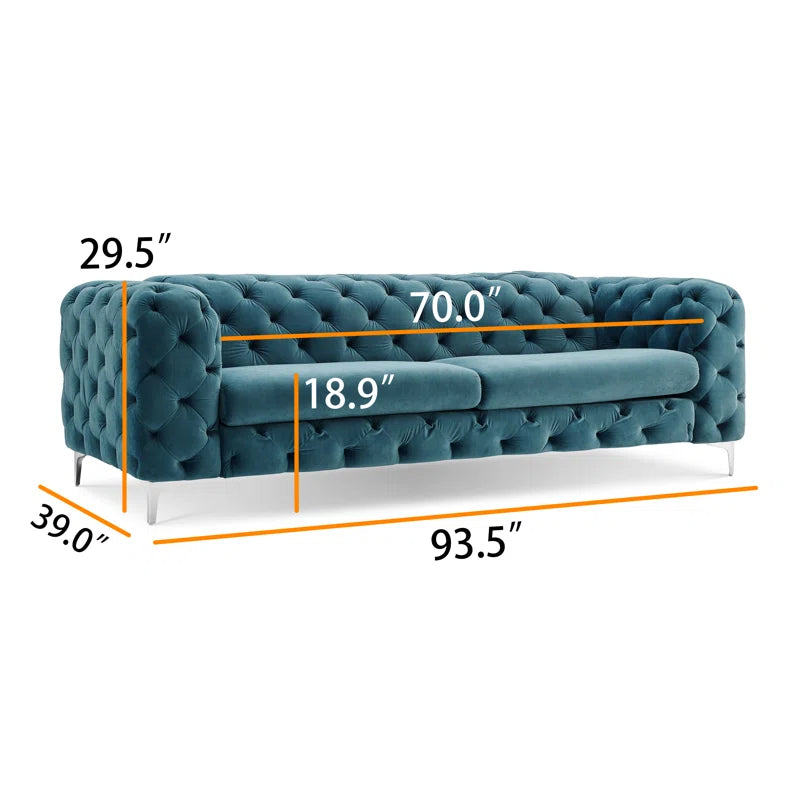 Reigatez 3 Piece Tufted Velvet Living Room Set with Chesterfield Chair & Loveseat & Sofa and Chrome Legs Luxury Sofa Set