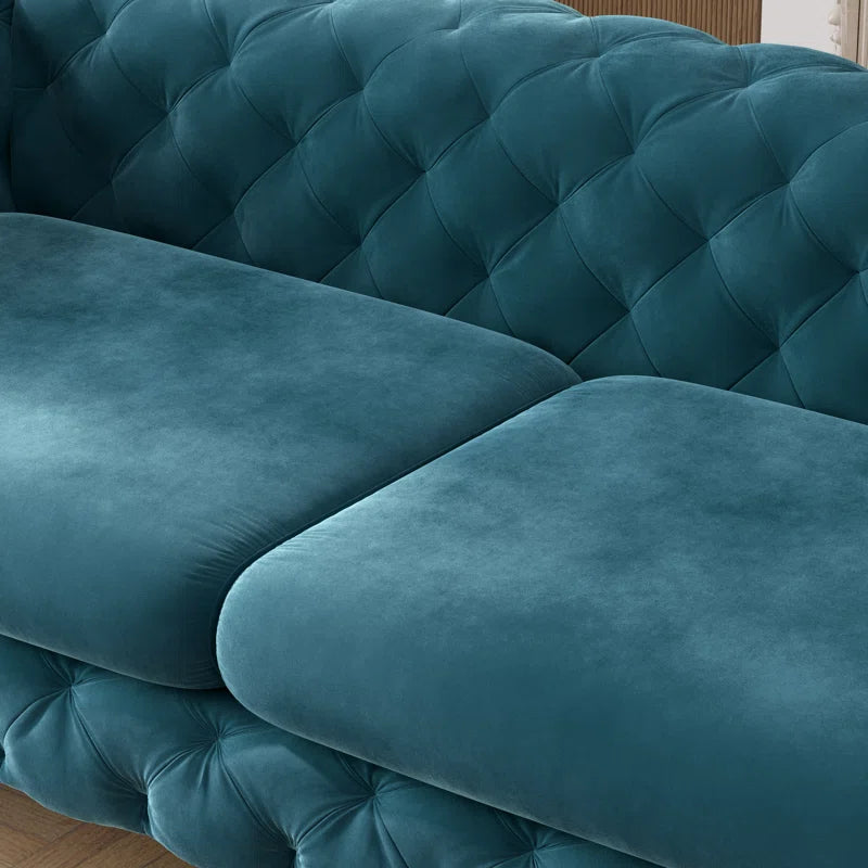 Reigatez 3 Piece Tufted Velvet Living Room Set with Chesterfield Chair & Loveseat & Sofa and Chrome Legs Luxury Sofa Set