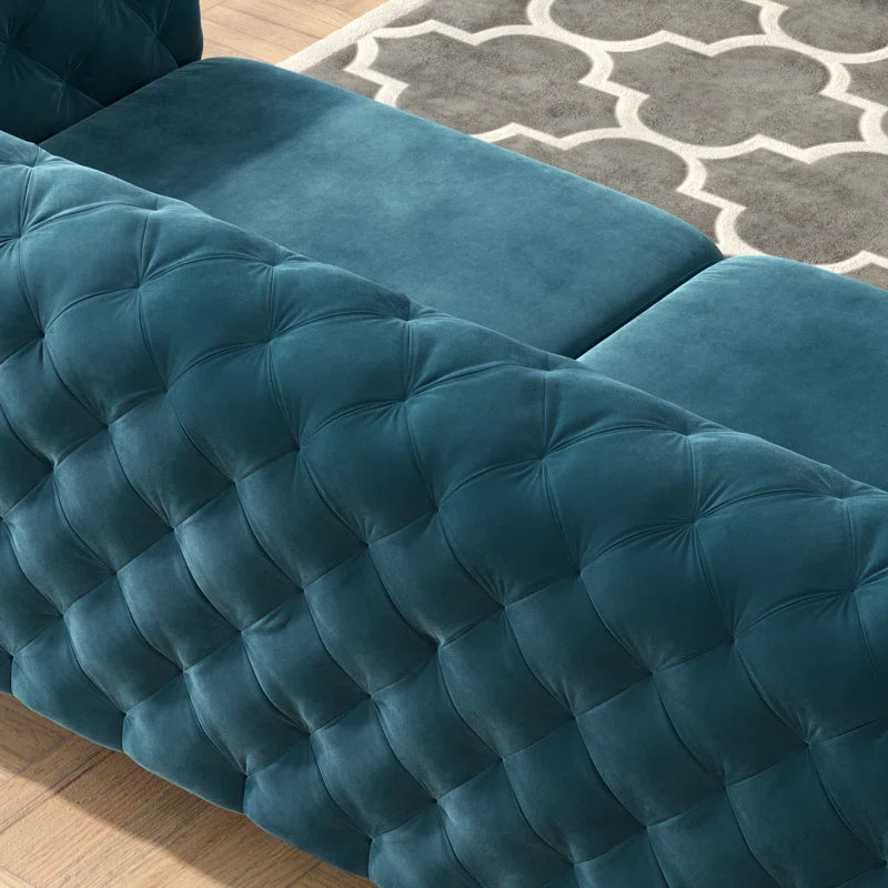 Reigatez 3 Piece Tufted Velvet Living Room Set with Chesterfield Chair & Loveseat & Sofa and Chrome Legs Luxury Sofa Set
