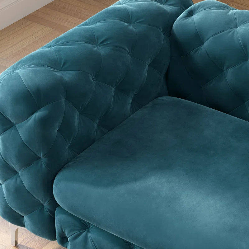 Reigatez 3 Piece Tufted Velvet Living Room Set with Chesterfield Chair & Loveseat & Sofa and Chrome Legs Luxury Sofa Set