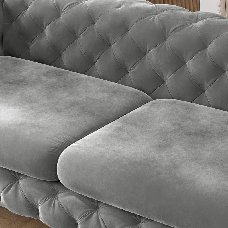 Reigatez 3 Piece Tufted Velvet Living Room Set with Chesterfield Chair & Loveseat & Sofa and Chrome Legs Luxury Sofa Set