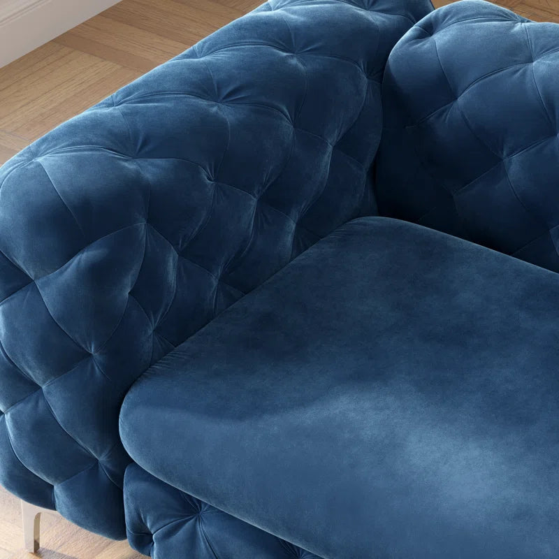Reigatez 3 Piece Tufted Velvet Living Room Set with Chesterfield Chair & Loveseat & Sofa and Chrome Legs Luxury Sofa Set