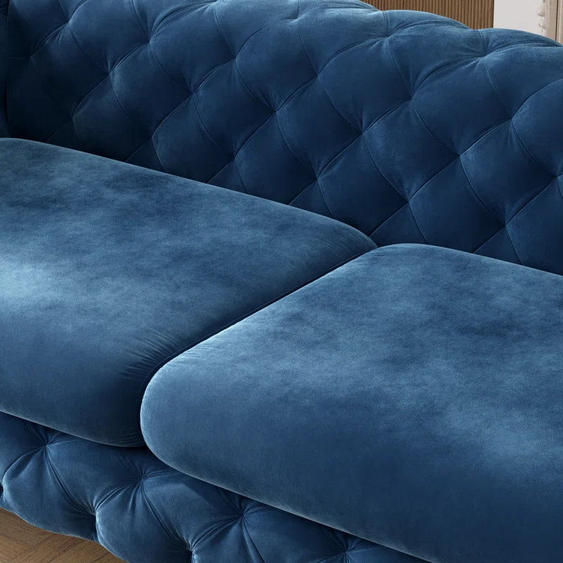 Reigatez 3 Piece Tufted Velvet Living Room Set with Chesterfield Chair & Loveseat & Sofa and Chrome Legs Luxury Sofa Set