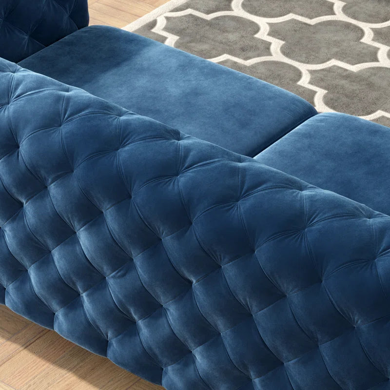 Reigatez 3 Piece Tufted Velvet Living Room Set with Chesterfield Chair & Loveseat & Sofa and Chrome Legs Luxury Sofa Set