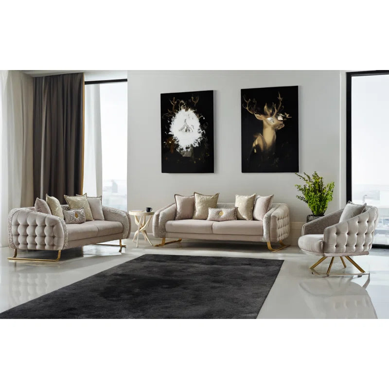 Reniyahz 3 - Piece Velvet Living Room Luxury Sofa Set