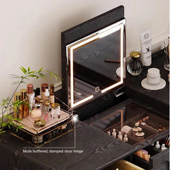 Retro Black Flap-Top Vanity Dressing table with mirror and stool Set