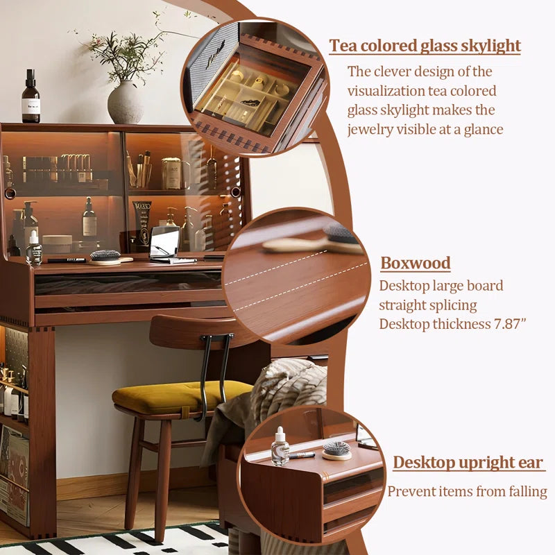 Lerkson  Retractable Storage Vanity Table - Wooden Bazar