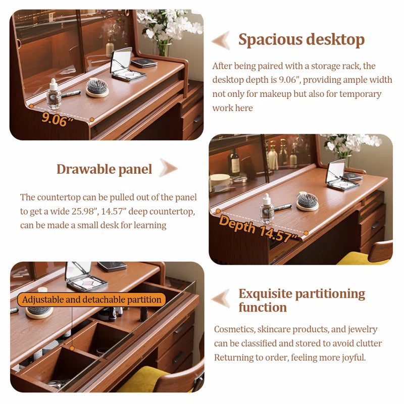 Lerkson  Retractable Storage Vanity Table - Wooden Bazar