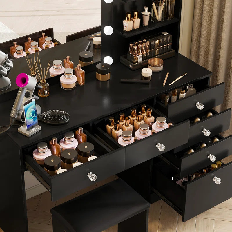Flaxterate Makeup Vanity with Lighted Mirror Outlets and 6 Drawers
