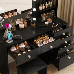 Flaxterate Makeup Vanity with Lighted Mirror Outlets and 6 Drawers